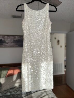 Ralph Lauren Ivory Sequin Lace Midi Dress